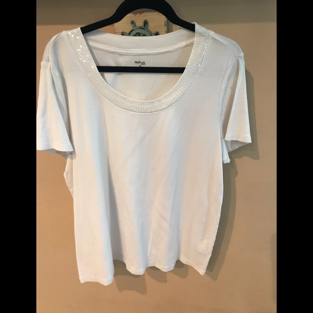 Style & Co White T Shirt with Sequin Neck